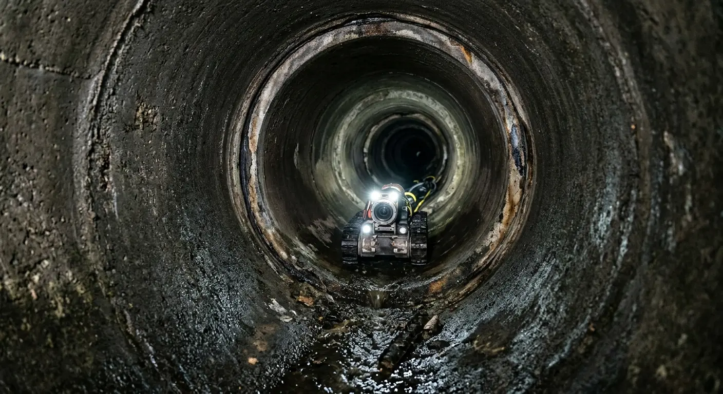 Robotic sewer camera inspecting pipe interior for Drain Snake Service in Larkspur